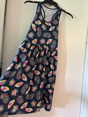 Lands' End Navy Racerback Dress with Multi-Color Tropical Print